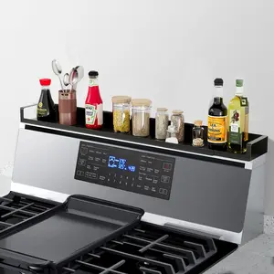 "24-HOUR SALE" Spice Rack, Magnetic Stove top Shelf, Over the Stove Spice Rack, Adjustable 15-30 In, for Kitchen Shelves, Seasoning Organizer, Matte Black Canister