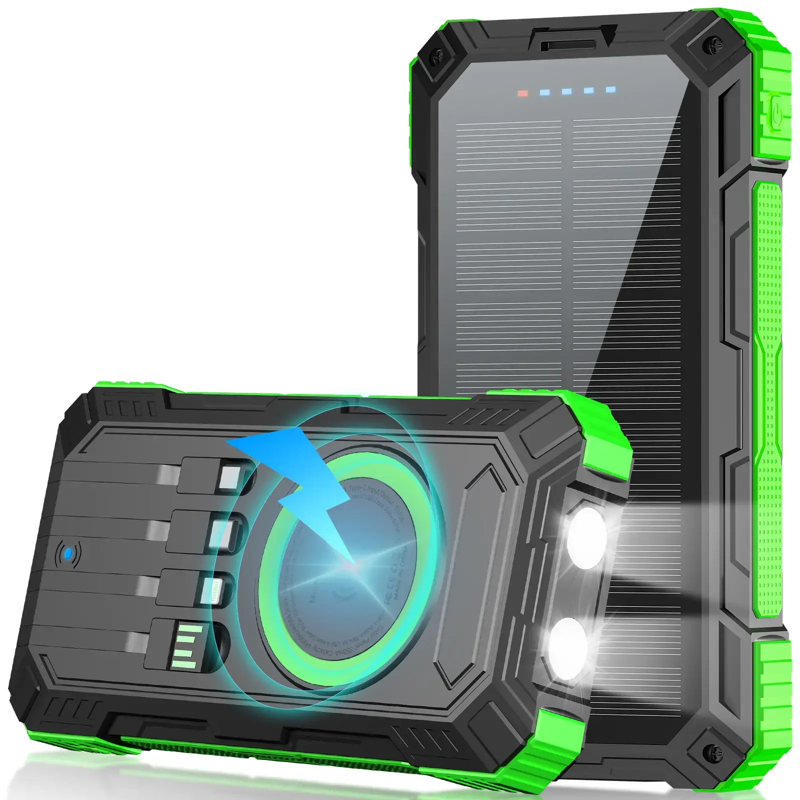 20000mAh Solar Power Bank, Fast-Charging Rechargeable Electronic Accessory for Smartphones & Cellphones, Dual USB Ports, Built-in LED Flashlight, Compass, IP65 Waterproof Travel Power Bank, Smartphone