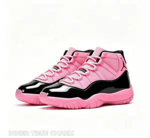 High-Top Retro Basketball Shoes Pink Black Patent Leather Breathable Cushioning Streetwear Sneakers