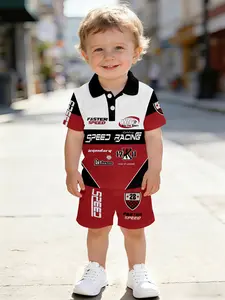 Racing Theme Romper, Unisex Baby Short Sleeve, Casual Outdoor Wear, Block Design, Summer Comfortable Breathable, Baby Boy Clothes