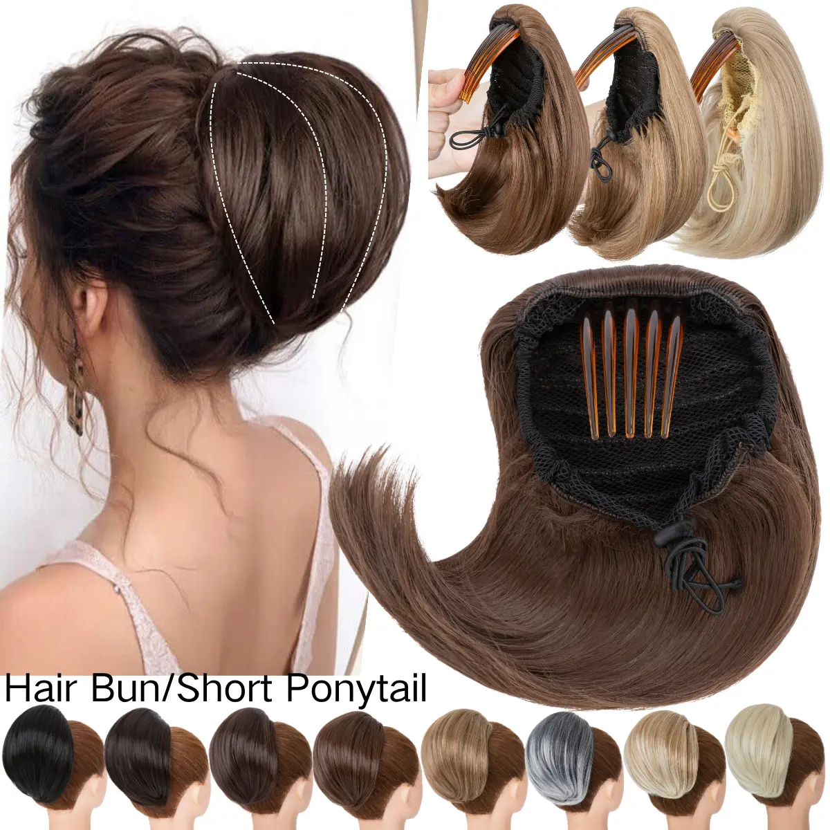 Hair Bun Hair Piece with Comb Drawstring Short Ponytail Extension for Women Amazon.com : Wodelanle Hair Bun Hair Piece Short Ponytail  main image 2