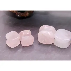 Rose Quartz Square Stone Plugs Pair Rose Quartz Square Stone Plugs Pair