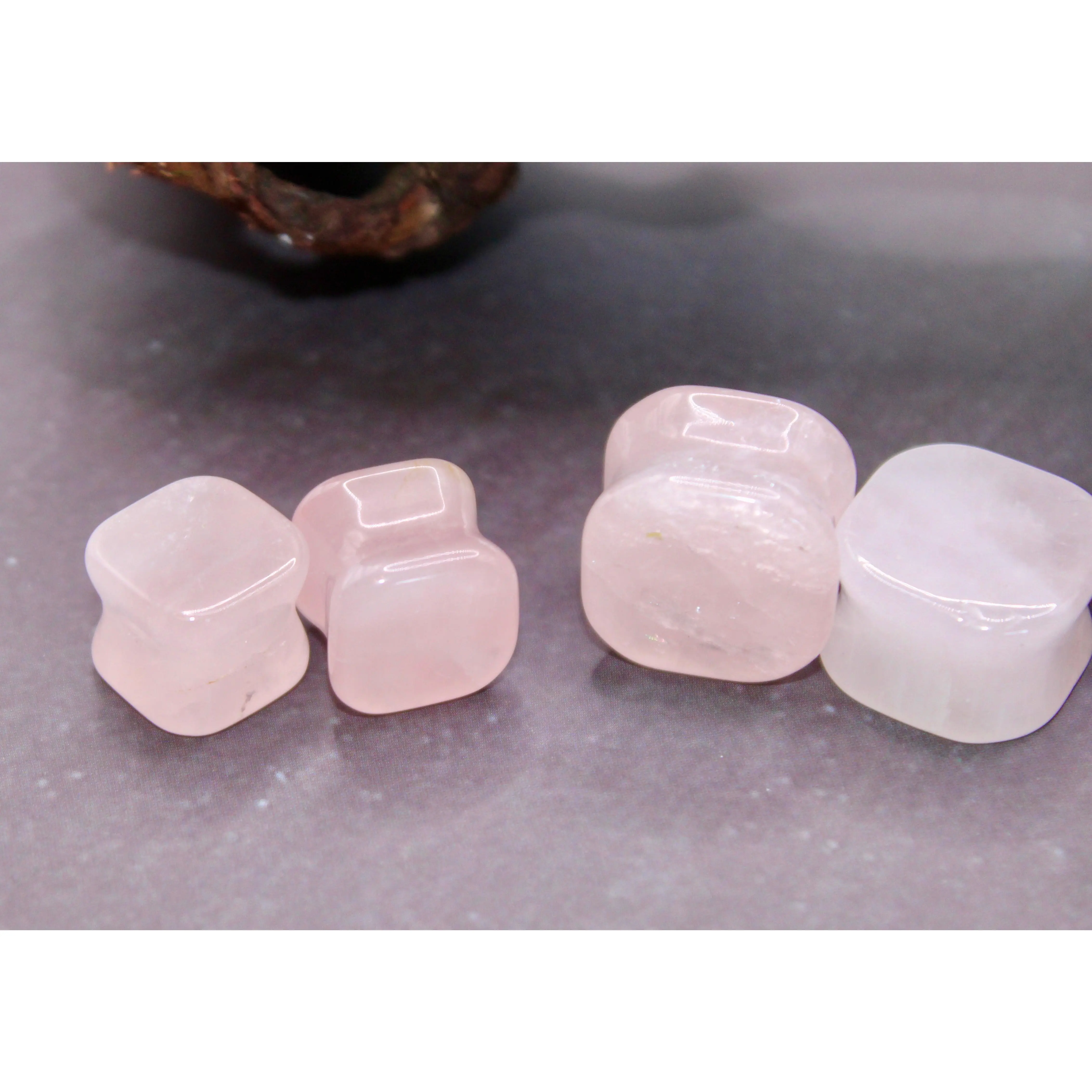 US Natural Rose Quartz Square Gemstone Plugs - Universal Multi-Size Pair Set for Adults' Square Face Jewelry Accessories, Infused with Love Energy
