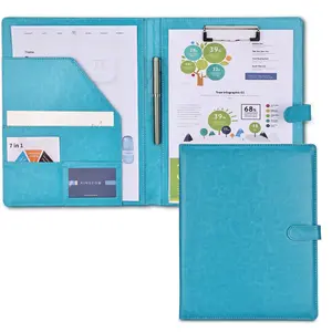 KINGFOM Professional Business Padfolio Clipboard Folder Portfolio, PU Leather Clipboard Organizer with Cover for Legal Pad Holder, Letter Size Resume/Document Portfolio Folder for Men Women Blue