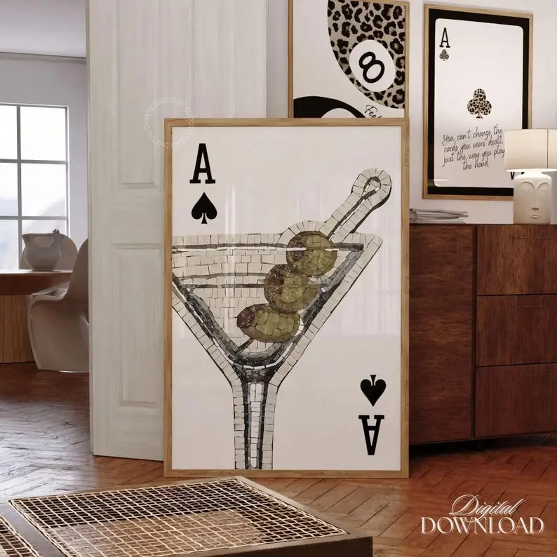 Ace Card Martini Digital Print Extra Dirty Mosaic Martini Cocktail Poster Minimalistic Bar Cart Decor Trendy Printable Gallery Wall Art