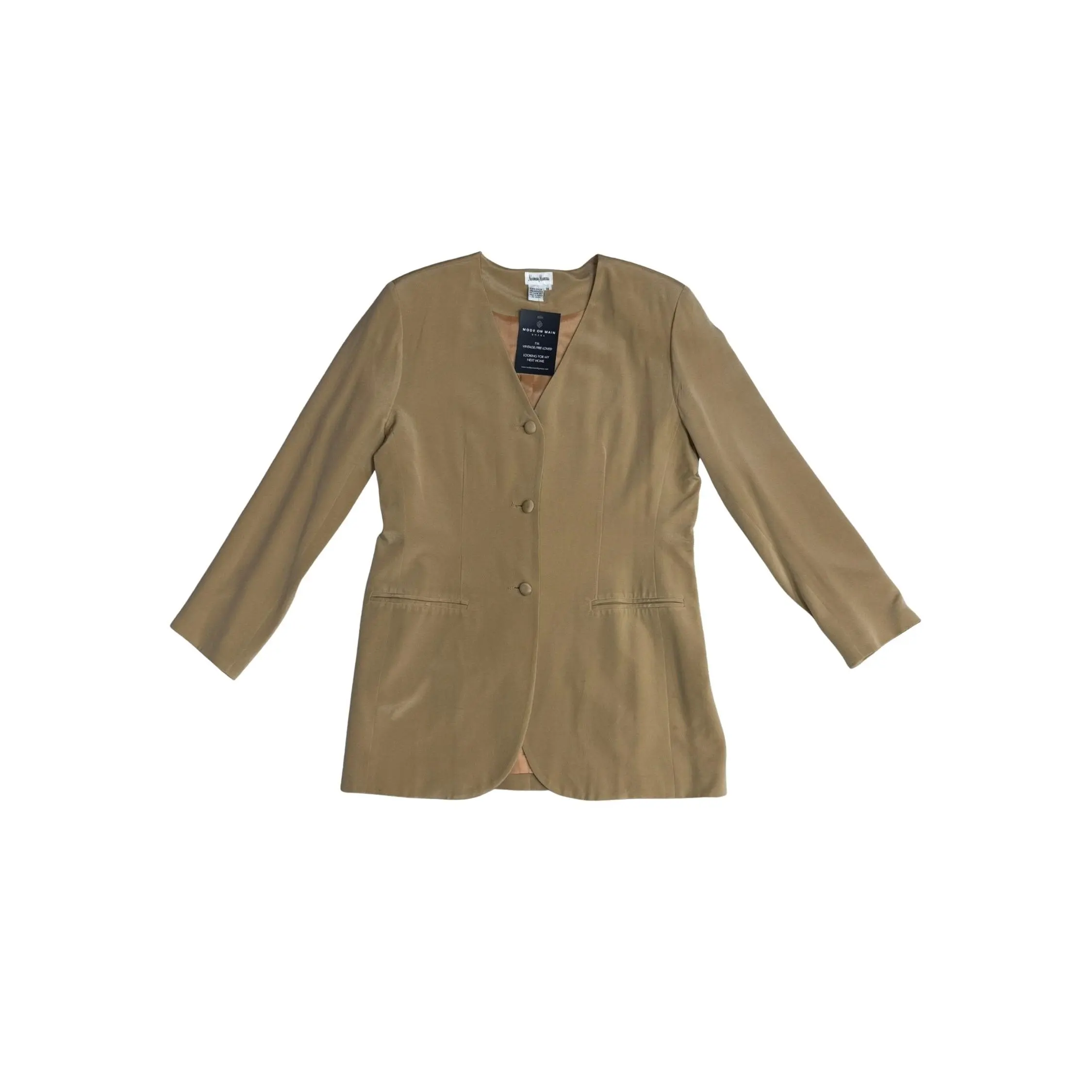 Vintage Neiman Marcus Tan Silk Blazer - Size XL