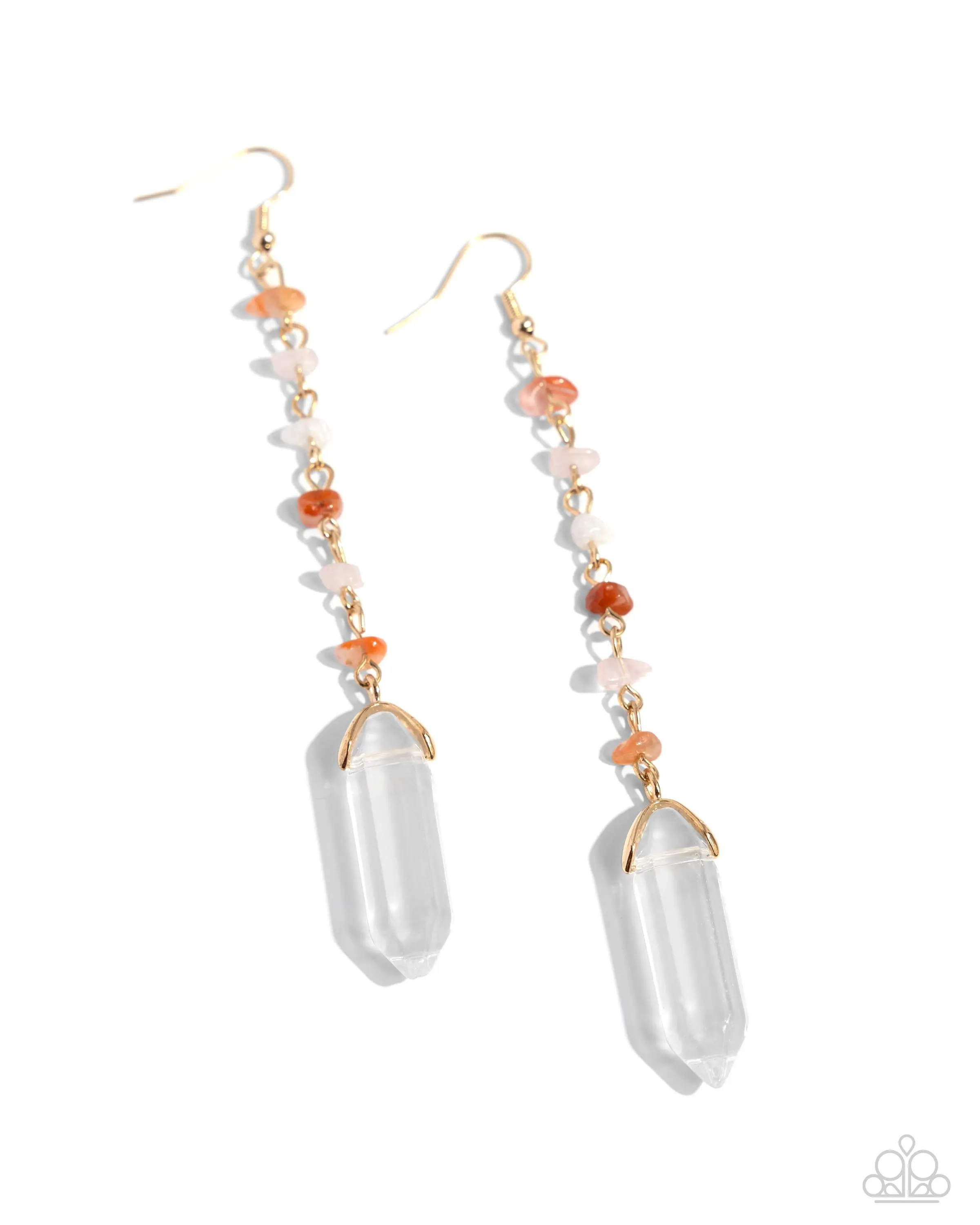 Quartz Qualification - Orange and Clear Crystal Earrings - Paparazzi