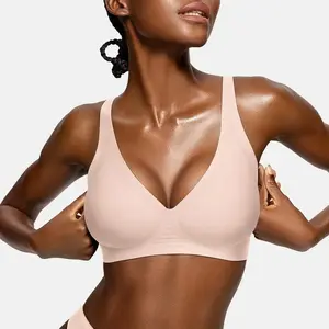 Womens Jelly Bras Wireless Comfortable Soft Push Up Bralettes Seamless Tshirts Bras Deep V Everyday Bras