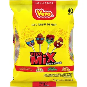 Vero Banda Fuego Mix Assorted Chili Lollipops - 40 Count - Authentic Mexican Lollipops