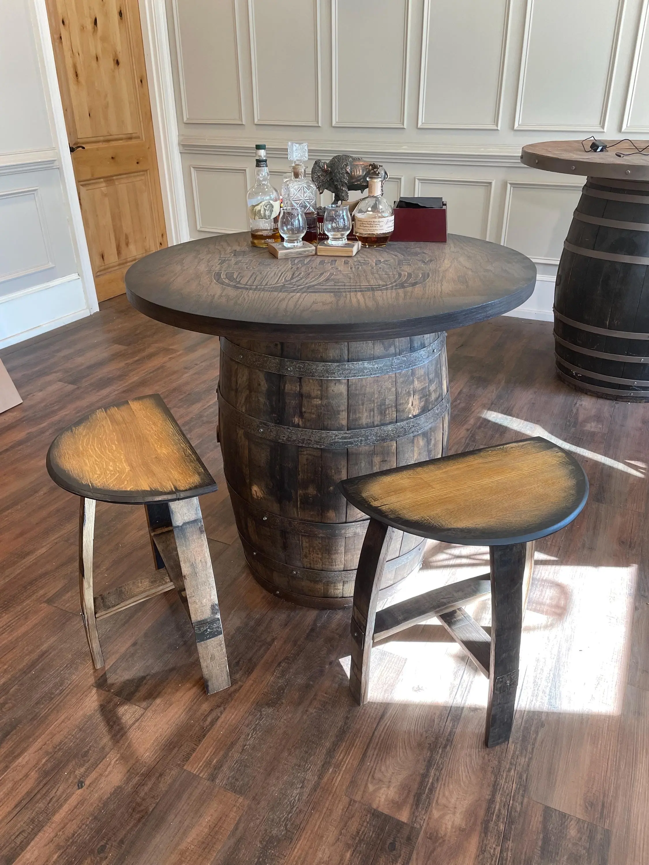 Bourbon Barrel Stool-Custom finishes available. Bourbon Barrel Stool-Custom finishes available.