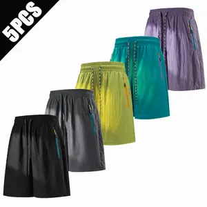 1–5-piece set; men’s shorts with zippered pockets; summer ice silk beach shorts; ice-feel quick-drying sports casual pants; thin basketball shorts; menswear; plain trousers; suitable for running and fitness.