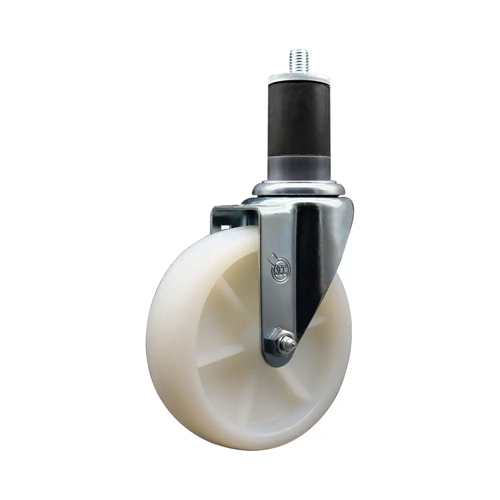 Service Caster Heavy Duty 212 MAIN SCC-EX20S514-NYS-158 Nylon Expanding Stem Swivel Wheels, 5 in. White Nylon Caster, Heat-Treated Ball Bearing Raceway, 1.63 in. Stem for Round/Square Tube Leg Equipment, 300 lbs Load Capacity, for Shop Projects, Furniture
