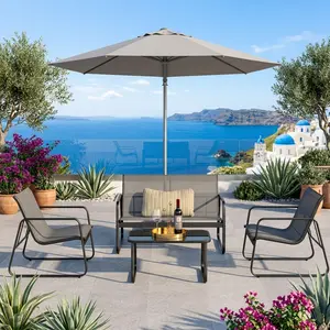 Modern 4-Piece Outdoor Patio Bistro Set All Weather Wicker Conversation Furniture Set With Loveseat Single Chairs And Side Table Space Saving Leisure Set For Backyard Balcony Courtyard Outdoor Decor
