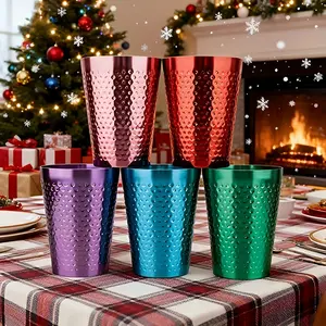 5-Piece Premium Hammered Aluminum Camping Cups Set - 5 Vibrant Colors, Reusable Rainbow Party Cups, Cocktail/Beer/Juice Cold Drink Glasses (440ml/14.9oz) - Ideal for Indoor Outdoor, Bars, Restaurants, Birthdays, Gatherings, Thanksgiving, Halloween, C