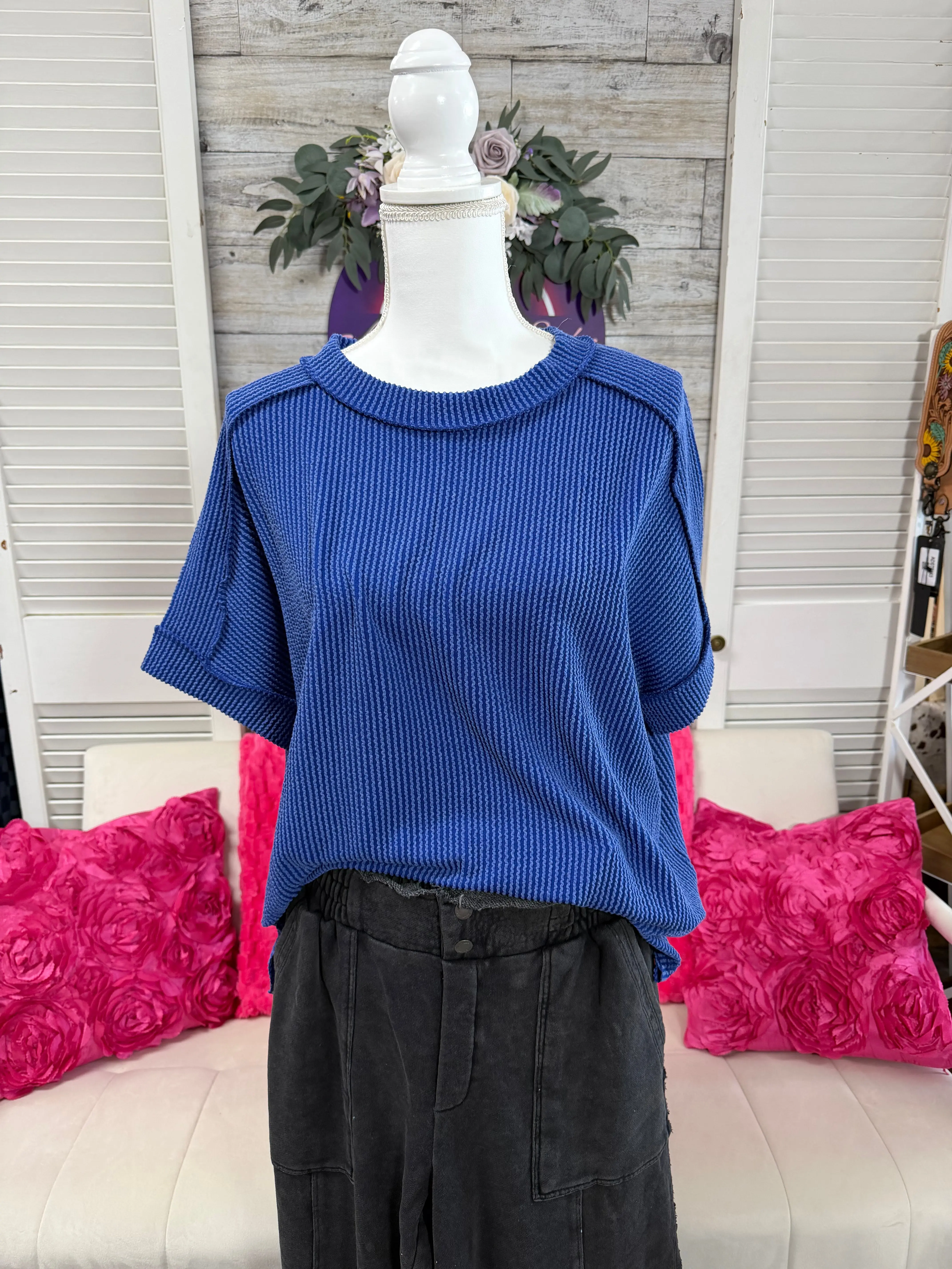 Curvy Raised Rib cuff sleeve edge top Zenana Curvy Raised Rib cuff sleeve edge top Zenana