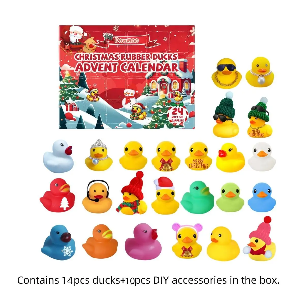 Christmas Themed Rubber Duck, 1 Box 24 Grids Christmas Duck Blind Box Set with Random Color DIY Accessories, Christmas Gift Decoration