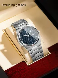 POEDAGAR luxury men's stainless steel quartz watch, waterproof night light men's watch, fashionable casual men's watch, suitable for daily wear and gift giving, Quartz Wristwatch