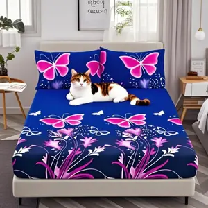 Butterfly & Flower Pattern Bedspread, 1 Count Waterproof Mattress Protector, Soft Comfortable Fitted Sheet for Home Bedroom, Floral Sheets