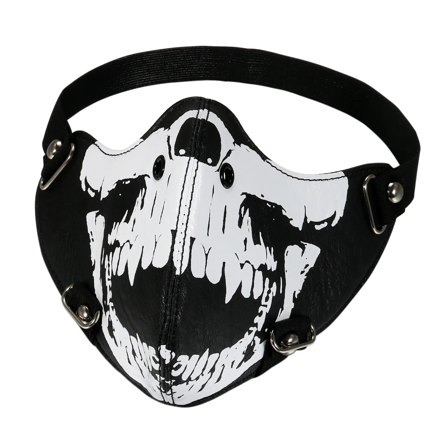 OIDEA PU Leather Half-Face Skull Mask for Men - Punk Biker Accessory with Strap & Artwork, Outdoor Riding Cosplay Costume Mask, Halloween Gift