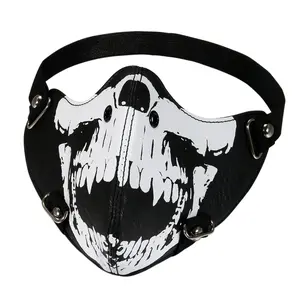 OIDEA PU Leather Half-Face Skull Mask for Men - Punk Biker Accessory with Strap & Artwork, Outdoor Riding Cosplay Costume Mask, Halloween Gift