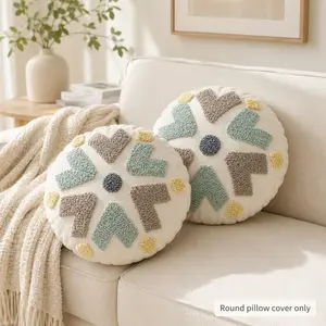1/2pcs Boho Tufted Round Pillow Cover, Soft Textured Decorative Cushion Cover For Sofa, Bed, Reading Nook, Kids Room & Patio Chair, Pillow Cover Only