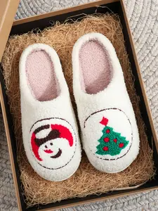【Christmas】Soft Plush Christmas Slippers, Cute Embroidered Cookie Design, Warm Indoor Outdoor Non-Slip Shoes, Fall & Winter Gift Idea, Soft Cushioned Slippers