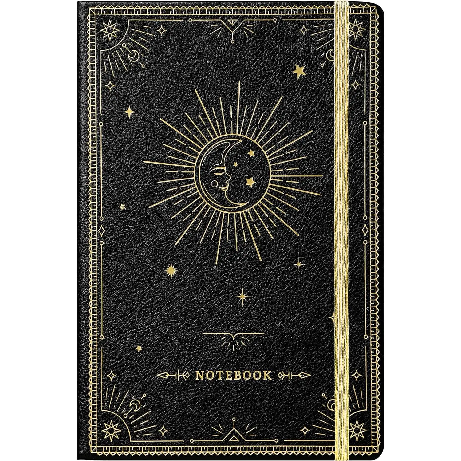 Ruled Notebook/Journal -  Thick Paper Faux Leather Classic Writing Notebook with Pocket + Page Dividers Gifts, Banded, Large, 144 Pages, Hard Cover, Lined (5.4 x 8.3) - Goddess Of the Moon