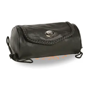 Milwaukee Leather Premium Leather Tool Bag for Motorcycles - Fixed Mount Storage w/ Rear Straps - Universal Fit