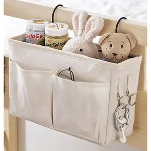 Bedside Caddy/Bedside Storage Bag Hanging Organizer for Bunk and Hospital Beds,Dorm Rooms Bed Rails,Can be Placed Glasses,Books,Mobile Phones,Keys (Grey)