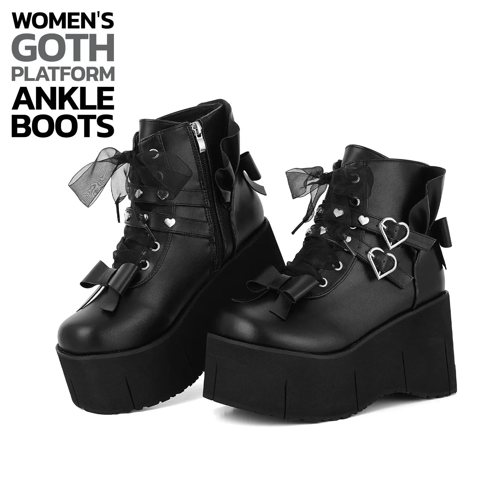 VIMISAOI Platform Ankle Boots for Women Goth Round Toe Chunky Wedge Heel Side Zip Buckle Y2K Fashion Combat Boots Punk Rave Concert Ankle Boots gift For her Deals For You Days