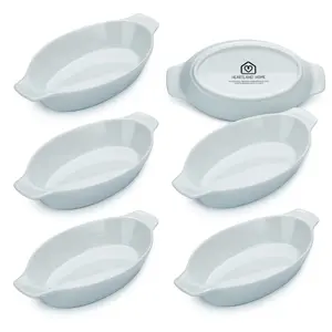 Heartland Home Porcelain Mini Casserole Dish Oval Au Gratin Dish (6pc Set). Cauliflower Au Gratin Baking Dish, Banana Split Bowls, Single Serving Casserole Dishes, Small Individual Oven Plates Set