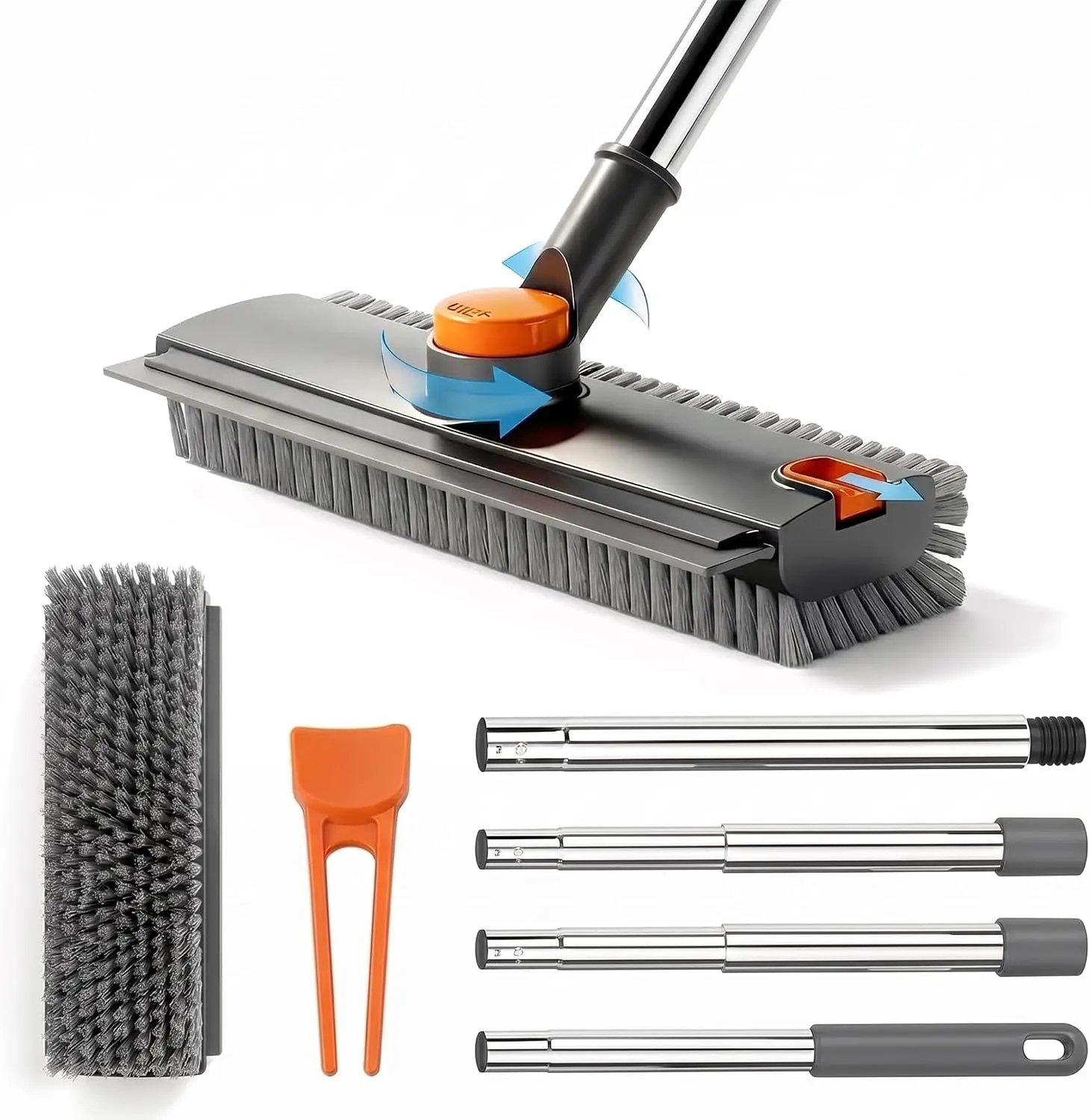 3-in-1 long-handled cleaning brush for carpets, mats, hard floors, bathtubs, swimming pools, and garage floors