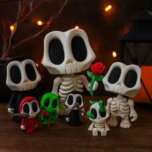 Halloween Blob Skeleton Figurines – 3d Printed Creepy Cute Miniature Collectibles Set Decor