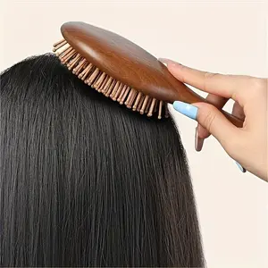 Luxurious Golden Silk Sandalwood Hair Comb Brushes - Anti-Static, Cushioned Massage & Detangling for Stress-Free Styling