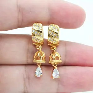 Women Fashion Clear Cubic Zirconia CZ Ringing Bell Dangle Huggie Hoop Earrings Jewelry