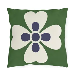 Green Mediterranean Tile Outdoor Pillow | Sunflower Geometric Pattern