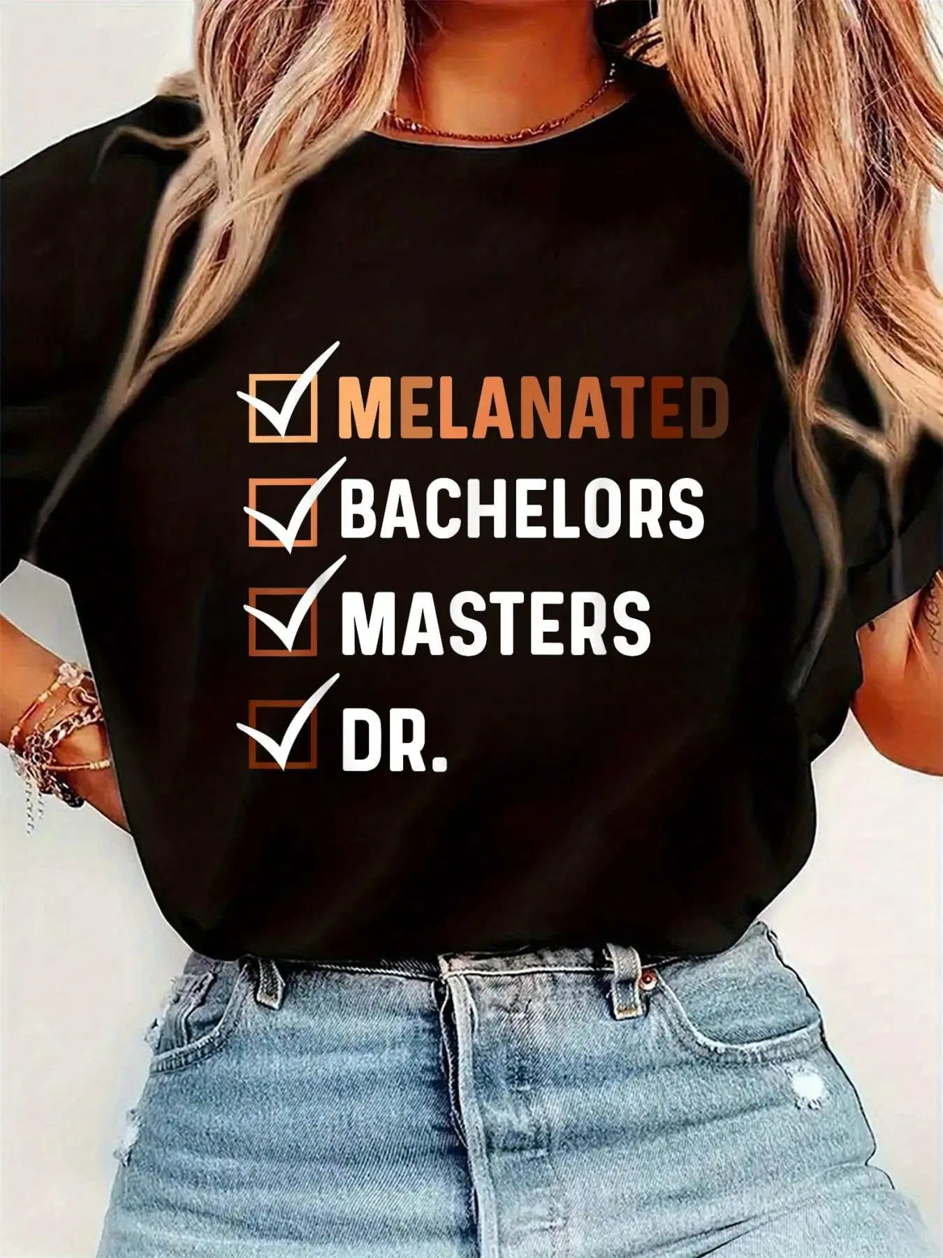 Melanated Doctorate Graduation PhD EdD Bachelor Master Dr T-Shirt Womens Round Neck Short Sleeve T-Shirt Fashion Graphic
