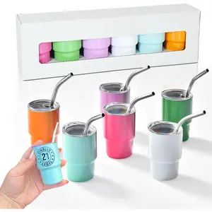 Mini Tumbler Shot Glass with Straw, 3 oz Shot Glass with Straw and Lid, Funny Shot Glasses, Colored Stainless Steel Sublimation Tumblers,Wedding Birthday Party Favors 6 Pack