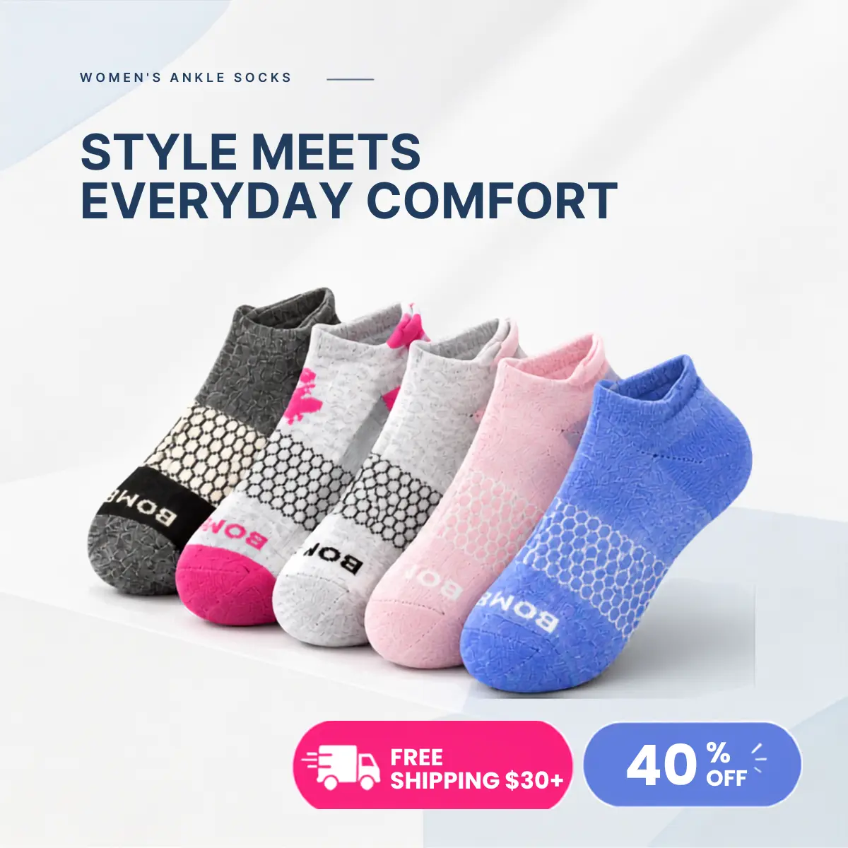 Pack 2,3,5 - Bombas Casual Ankle Socks – Low Cut Color Block Socks with Cotton Blend Fabric, Arch Support & Heel Tab for Sneakers, Men, Women
