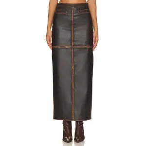 L'Academie Bo Faux Leather Maxi Skirt in Brown