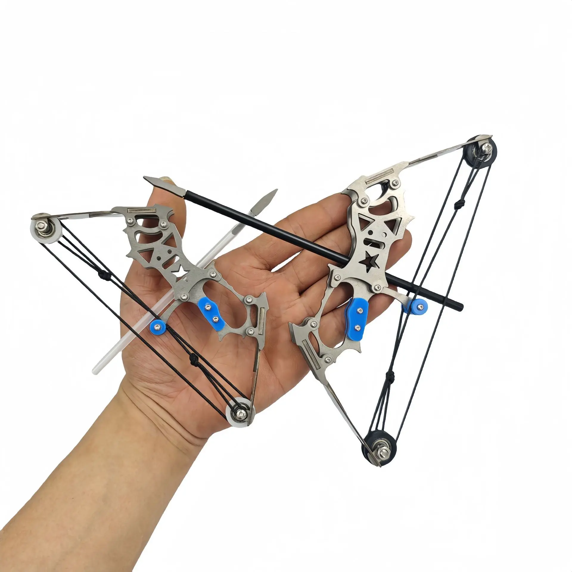 Mini Compound Bow and Arrow Pulley Bow and Arrow Reverse Bow and Arrow Weapon Small Bow Archery Stainless Steel Metal High Power Bow