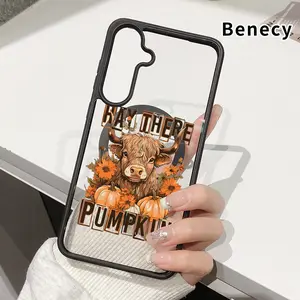 Bull and Pumpkins Pattern Magnetic Phone Case Compatible with Galaxy S23 Ultra S24 Plus S25 S22+ FE Anti-Yellowing Shockproof Lightweight Transparent Acrylic Soft Cover Supports Wireless Charging.