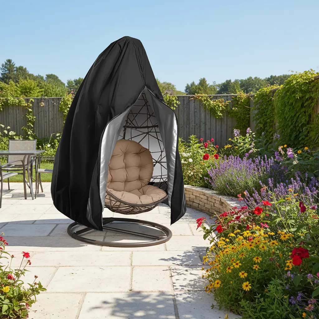 Outdoor Woven Hanging Chair Cover - Frost-Resistant, Weatherproof Protector with Zipper, Adjustable Drawstring, Compact Storage Bag, UV Rays Protection (Single:75''L x45''W, Double:91''L x80'') for Home Dust Care