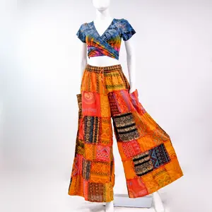 Hippie Patchwork Palazzo Pants, Unisex Wide Leg Festival Pants, Recycled Wide Leg Summer Trouser with Pockets, Bohemian Style, Boho Fashion, Plus Size Inclusive, Earth Tone Pants, Handwoven Trousers, Festival Fashion, 70s, 80s, 90s Fashion