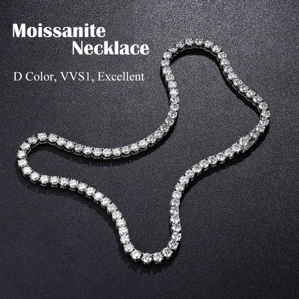 FEOBUR 3/4/5mm Real Moissanite Tennis Necklace for Women Men S925 Silver Certified Full Diamond Neck Chains Trendy Jewelry Gift