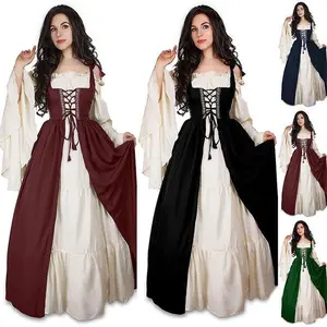 HalloweenCostumeforWomenRetroCourtTwo-PieceSetMedievalMaidDressWomenswearLace