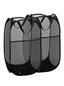 LMMAKE Collapsible Mesh Pop Up Hamper with Wide Opening Side Pocket Breathable Sturdy Foldable Space Saving Design for Clothes Storage Black