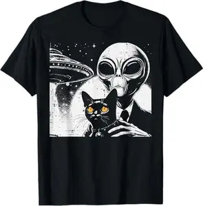 Alien With Cat Funny Ufo Space Pet Women Girls Kids Men T-Shirt