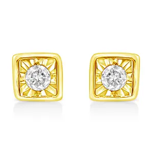 10K Yellow Gold Plated .925 Sterling Silver 1/10 Cttw Miracle-Set Diamond Stud Earrings - Choice of Shapes