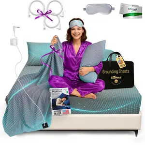 Grounding Sheet Set, White Fitted & Flat Sheets with Pillowcases - 12% Silver Fiber, 4% Silk, 84% Cotton - SGS Quality Certified Conductive Bed Grounding Kit for Better Sleep